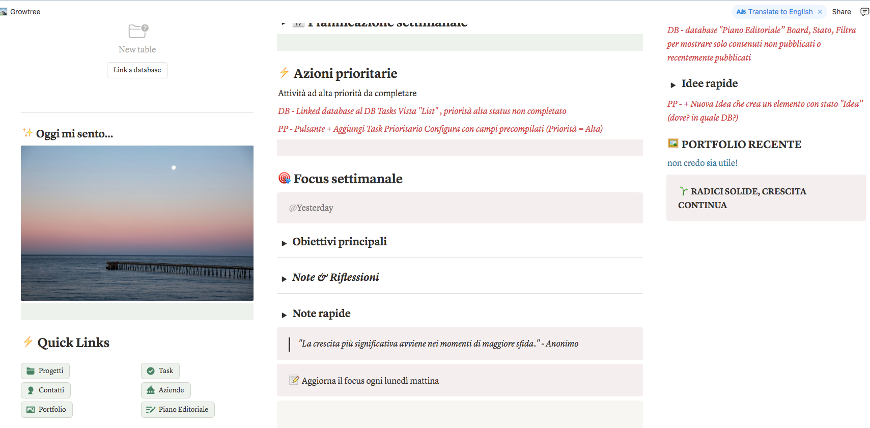 Bozza della Home page - suddivisone in tre colonne